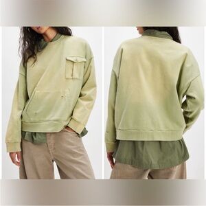 Free People x FOUND Collab. Faded Pocket Crewneck in Vintage Sea Green Sz SM NWT
